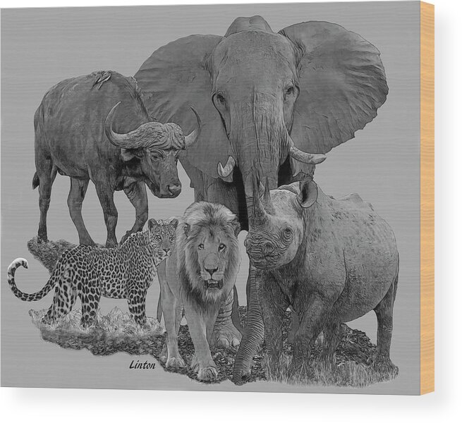Big Five Wood Print featuring the digital art The Big Five by Larry Linton