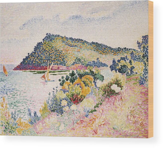 The Black Cape Wood Print featuring the painting The Black Cape Pramousquier Bay by Henri-Edmond Cross