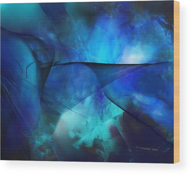 Abstract Digital Painting Wood Print featuring the painting The Blue Sound by Wolfgang Schweizer
