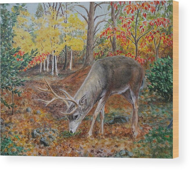 Deer Wood Print featuring the painting The Buck Stops Here by Michele Myers