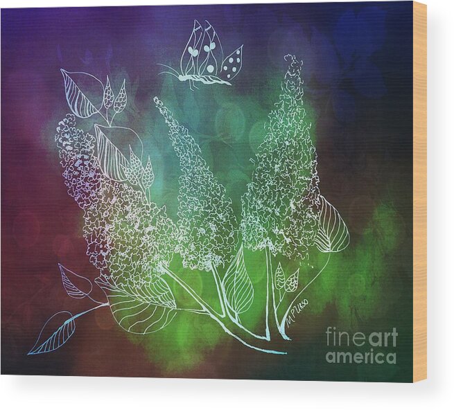 The Butterfly Bush Wood Print featuring the mixed media The Butterfly Bush by Maria Urso