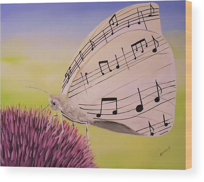Butterfly Wood Print featuring the painting Butterfly song by Edwin Alverio