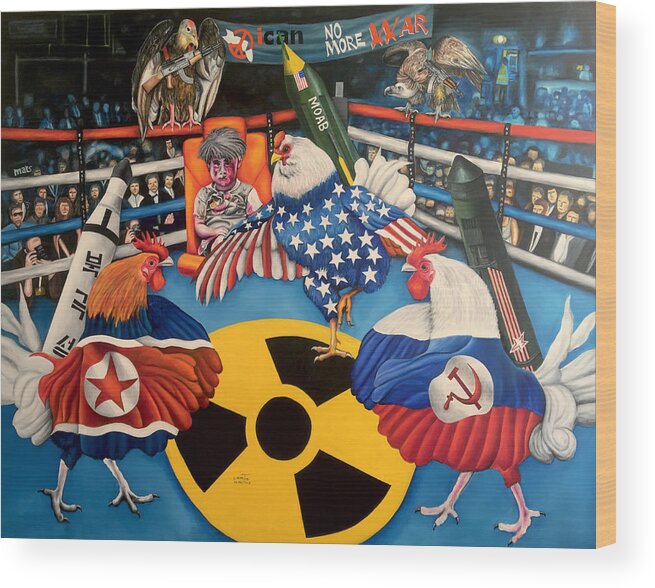 Political Painting Wood Print featuring the painting The Chickens Fight by O Yemi Tubi