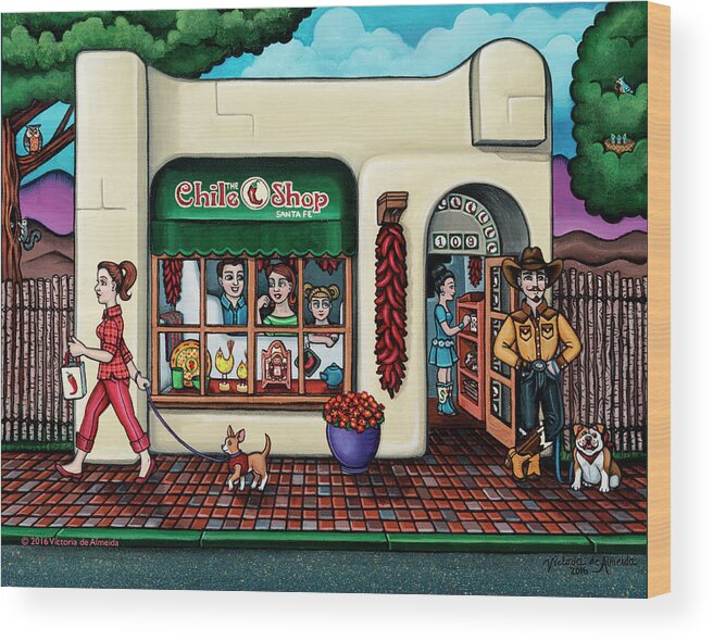 Chile Shop Wood Print featuring the painting The Chile Shop Santa Fe by Victoria De Almeida