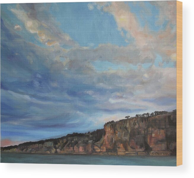 Possum Kingdom Lake Wood Print featuring the painting The Cliffs by Emily Olson