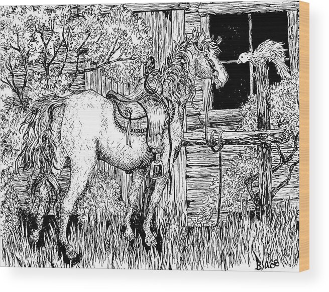 Horse Wood Print featuring the drawing The Conversation by Yvonne Blasy