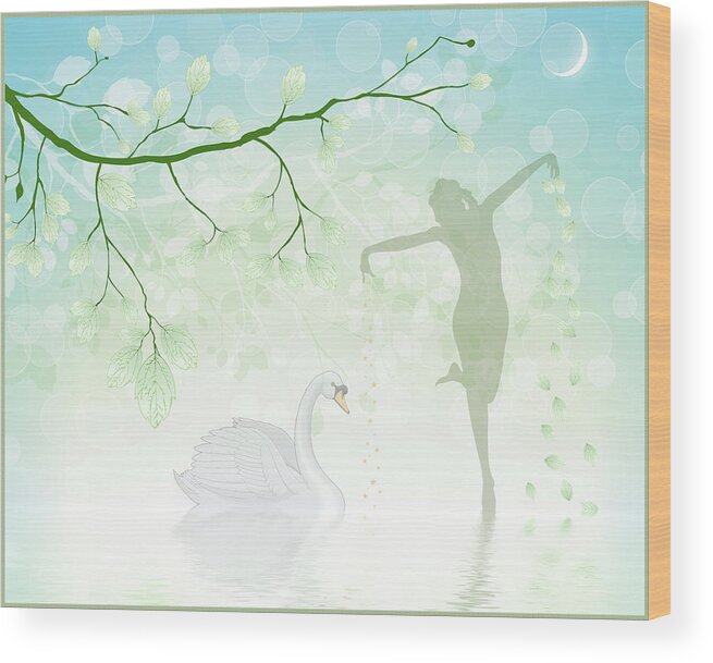 Symbolic Digital Art Wood Print featuring the digital art The dance of the swan by Harald Dastis