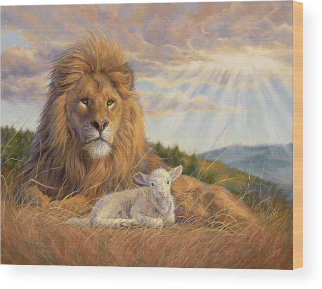 Lion Wood Print featuring the painting The Dawning of a New Day by Lucie Bilodeau