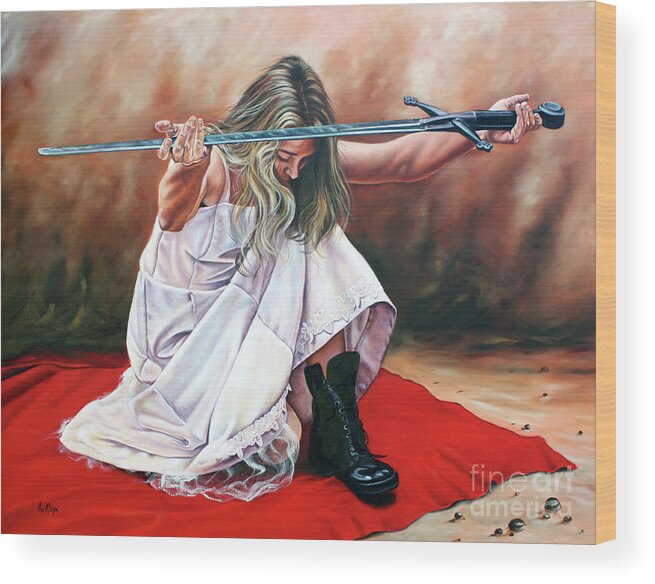 Bride Wood Print featuring the painting The Entrusted Sword by Ilse Kleyn