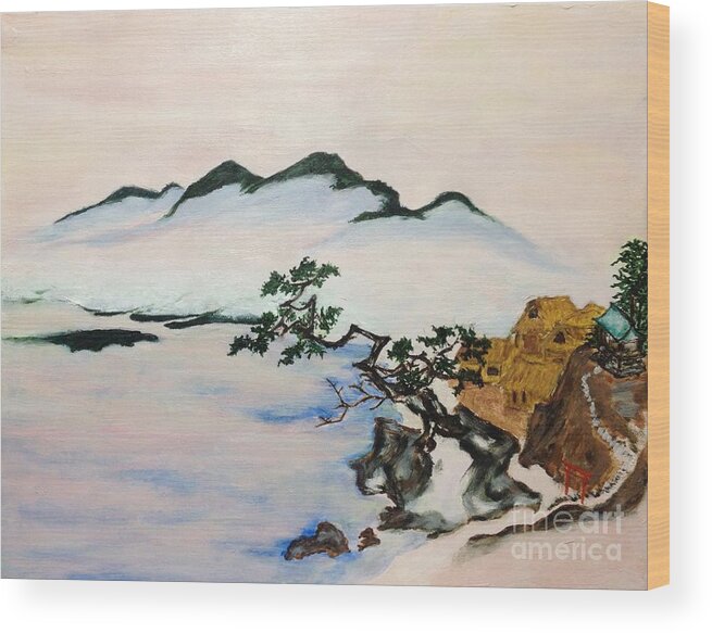 Kano Chikanobu Wood Print featuring the painting The Fading Spirit of Chikanobu Awakened by Shintoism by Sawako Utsumi