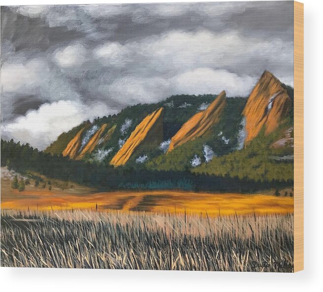 Colorado Wood Print featuring the painting The Flatirons by Dustin Miller