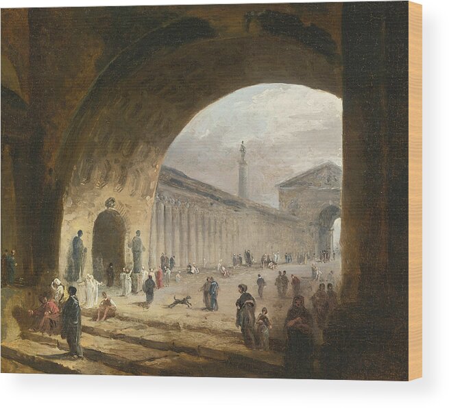 Hubert Robert Wood Print featuring the painting The Great Archway by Hubert Robert