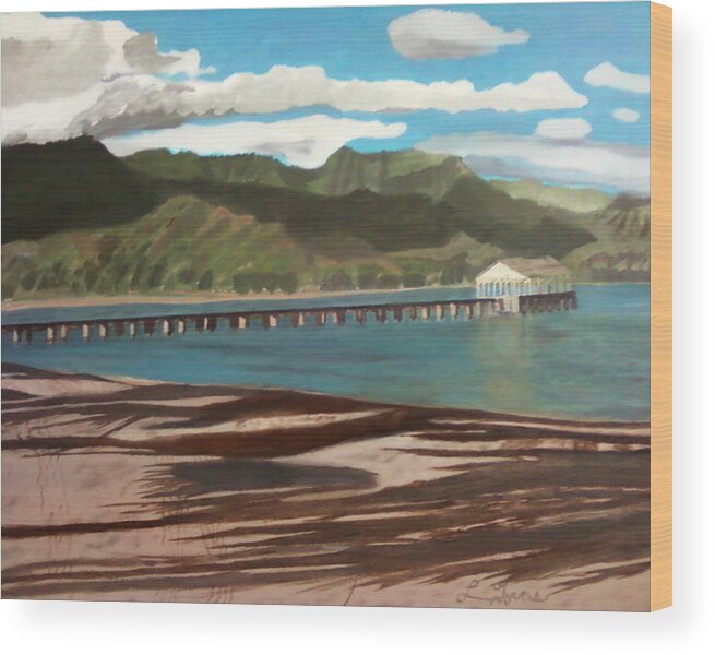 Pier Wood Print featuring the painting The Hanalei Pier by Lourdes Torres