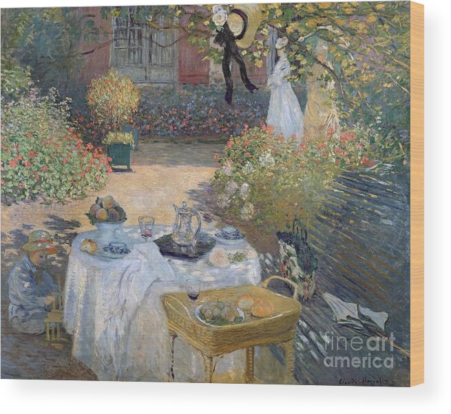 The Luncheon Wood Print featuring the painting The Luncheon by Claude Monet