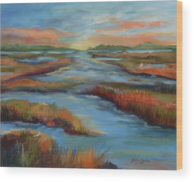Lowcountry Wood Print featuring the painting The Marshes by Gloria Smith