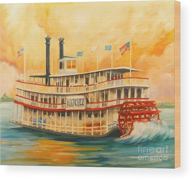 Riverboat Wood Print featuring the painting The Natchez Riverboat by Diane Millsap