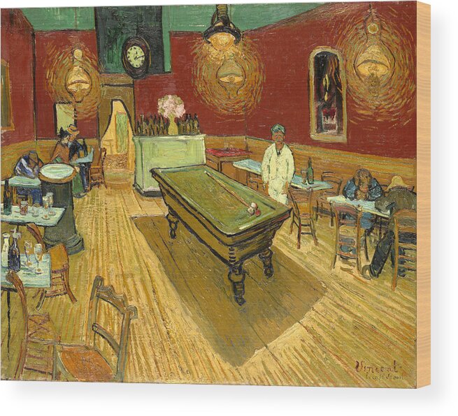 Vincent Van Gough Wood Print featuring the painting The Night Cafe Auto Contrasted by Vincent Van Gogh