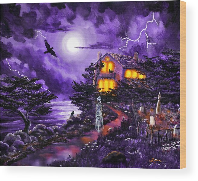 Dark Art Wood Print featuring the painting The Night's Plutonian Shore by Laura Iverson