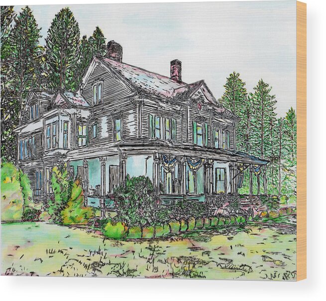 Pen Wood Print featuring the drawing The Old Farm House by Michele A Loftus