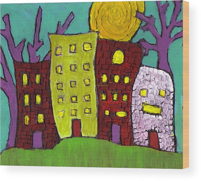 Buildings Wood Print featuring the painting The Old Neighborhood by Wayne Potrafka