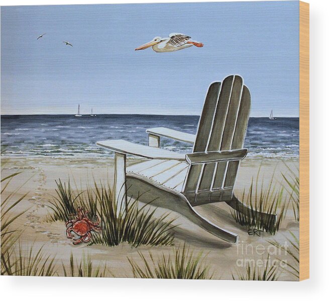Landscape Wood Print featuring the painting The Pelican by Elizabeth Robinette Tyndall