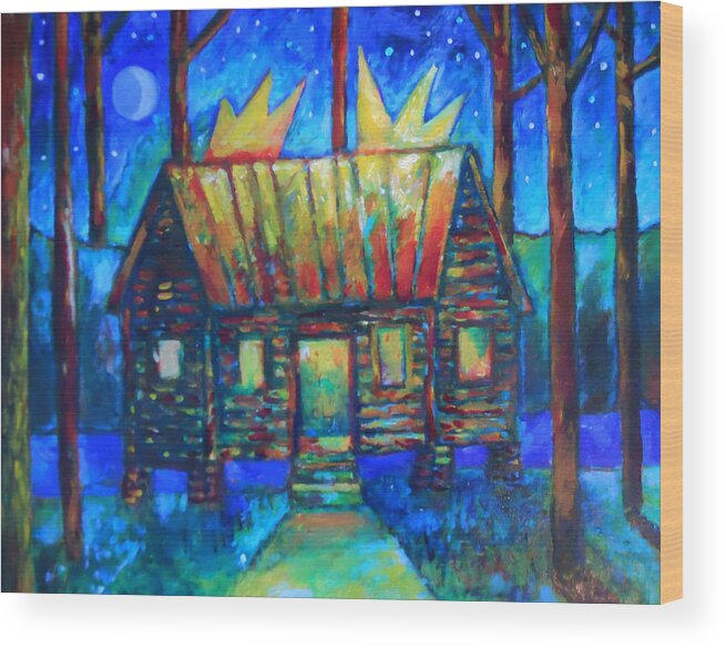Landscape Wood Print featuring the painting The Roof is on Fire by Joe Roache