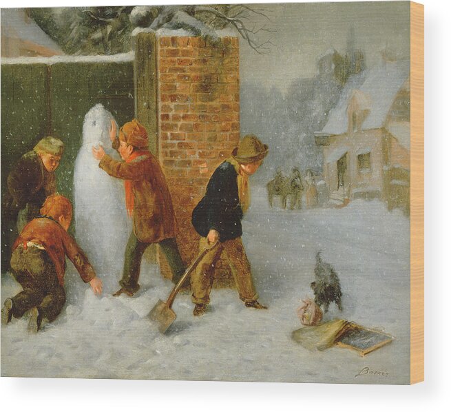 Christmas Card Wood Print featuring the painting The Snowman by Edward Charles Barnes