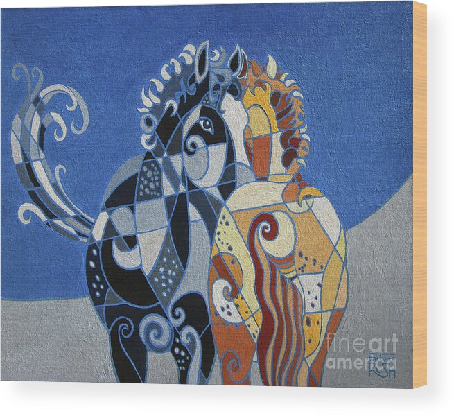 Horse Wood Print featuring the painting The Tao of Friendship by Barbara Rush