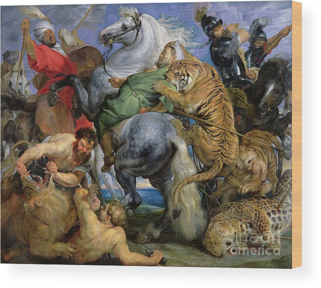 The Wood Print featuring the painting The Tiger Hunt by Rubens by Rubens