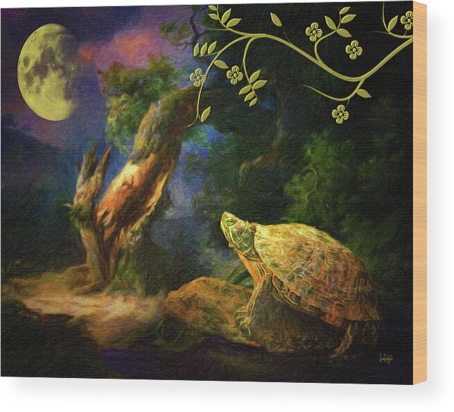 Turtle Wood Print featuring the photograph The Turtle of the Moon by Sandra Schiffner