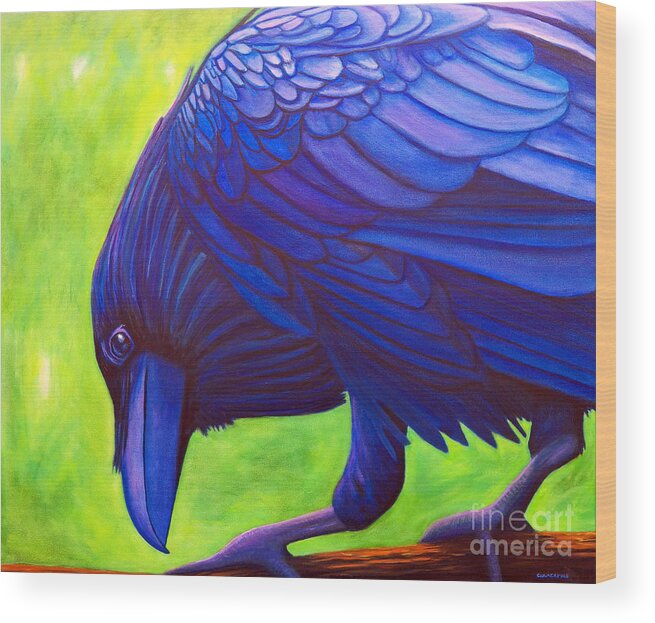 Raven Wood Print featuring the painting The Witness by Brian Commerford