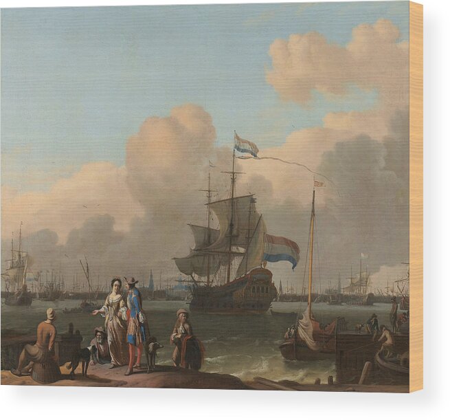 17th Century Art Wood Print featuring the painting The Y at Amsterdam, with the Frigate De Ploeg by Ludolf Bakhuizen
