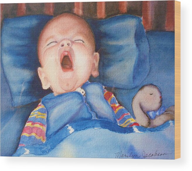 Baby Wood Print featuring the painting The Yawn by Marilyn Jacobson