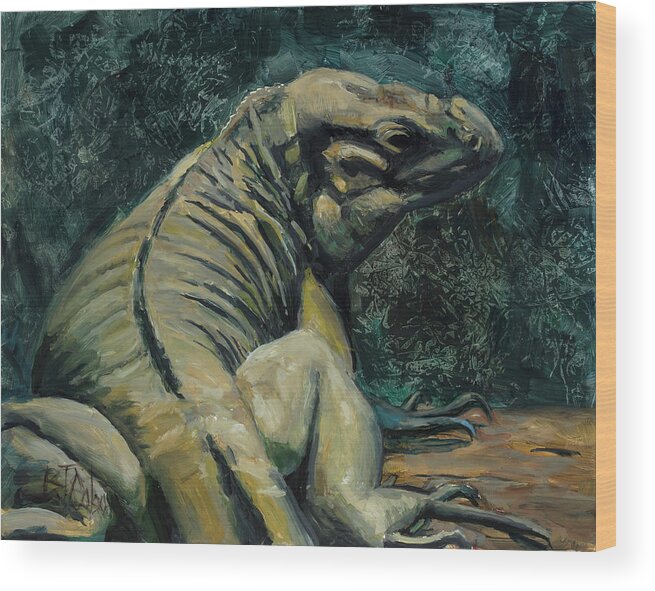 Iguana Wood Print featuring the painting This IS my good side by Billie Colson