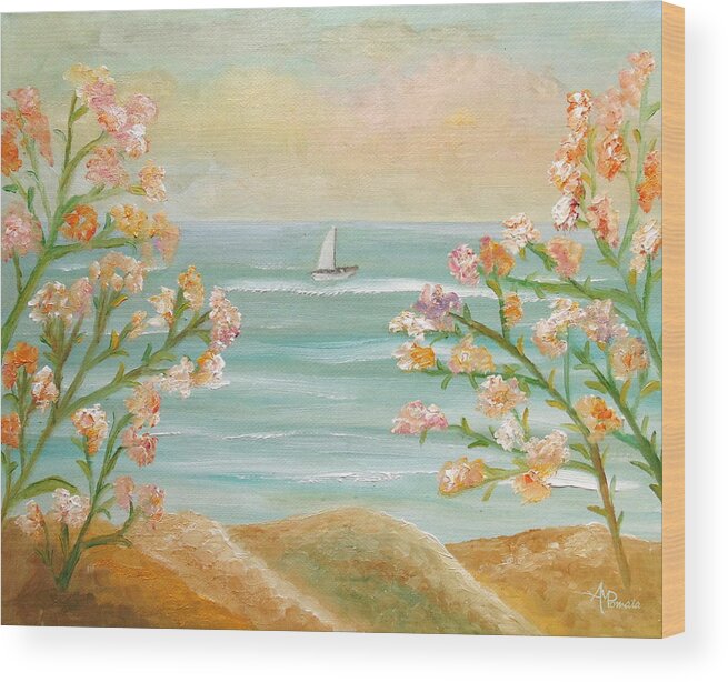 Seascape Wood Print featuring the painting Those Splendid Summers by Angeles M Pomata