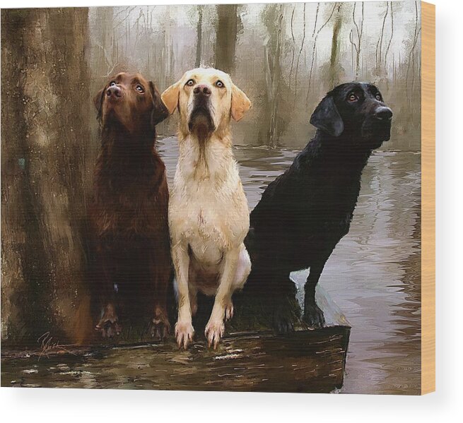 Lab Wood Print featuring the painting Three Labs by Robert Smith