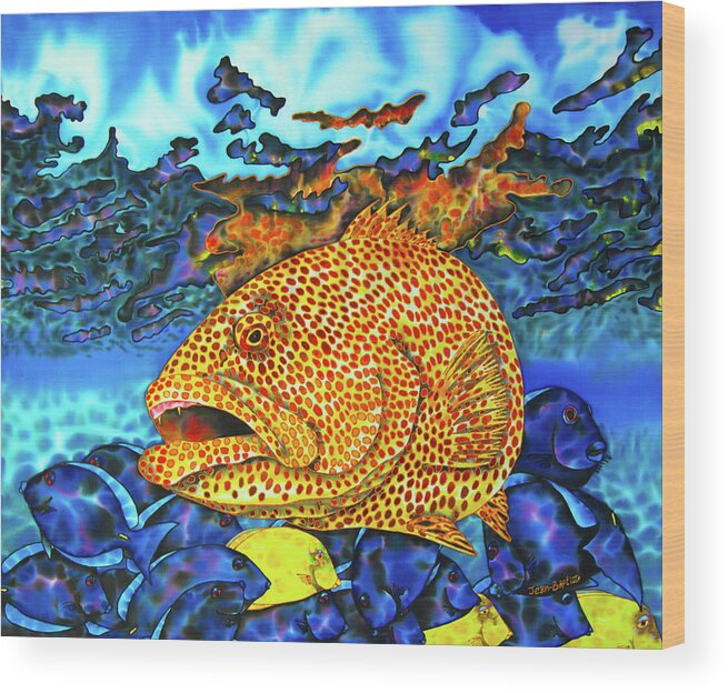 Blue Tang Fish Wood Print featuring the painting Tiger Grouper and Tang Fish by Daniel Jean-Baptiste