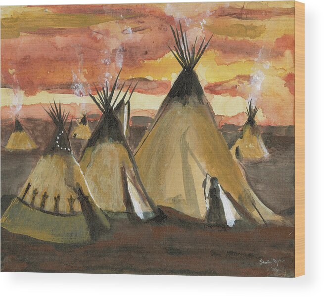 Tepee Wood Print featuring the painting Tepee Village by Sheila Johns