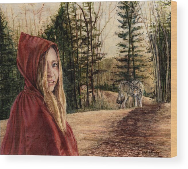 Little Red Riding Hood Wood Print featuring the drawing To Grandmother's House We Go by Shana Rowe Jackson