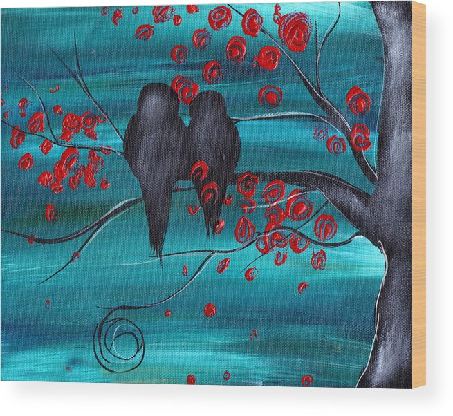 Love Birds Wood Print featuring the painting Together as one by Abril Andrade