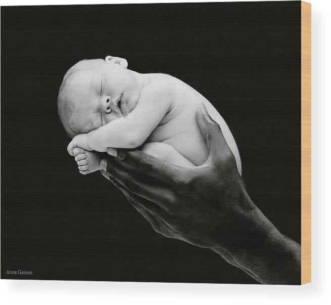 Black And White Wood Print featuring the photograph Tony holding Georgia by Anne Geddes