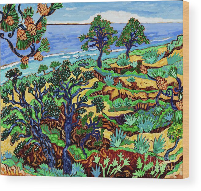 Torrey Pines Wood Print featuring the painting Torrey Pines Overlook by Cathy Carey