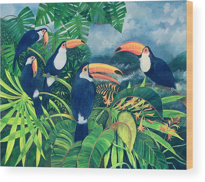 Toucan Wood Print featuring the painting Toucan Talk by Lisa Graa Jensen