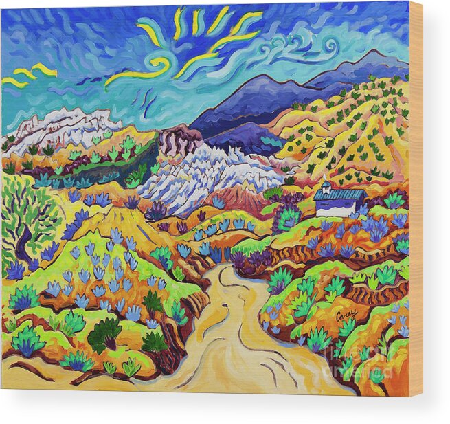 Southwest Landscape Wood Print featuring the painting Travelin' Through Sandy Lands by Cathy Carey