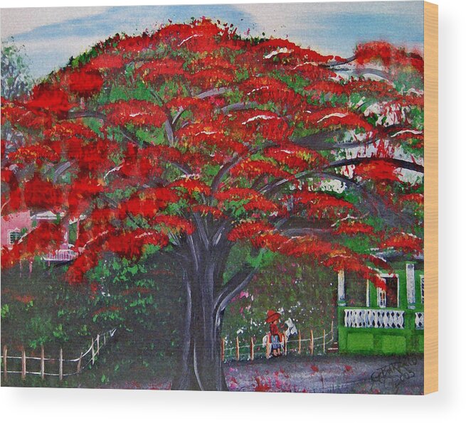 Flamboyant Tree Wood Print featuring the painting Treasures of Puerto Rico by Gloria E Barreto-Rodriguez