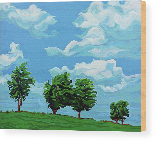 Landscape Wood Print featuring the painting Tree Amigos by Amy Ferrari