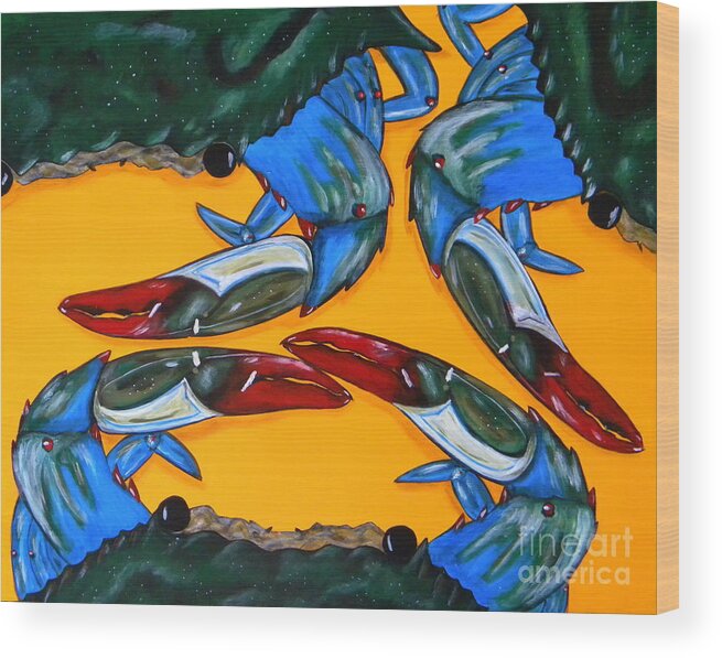 Crab Wood Print featuring the painting Triplets by JoAnn Wheeler