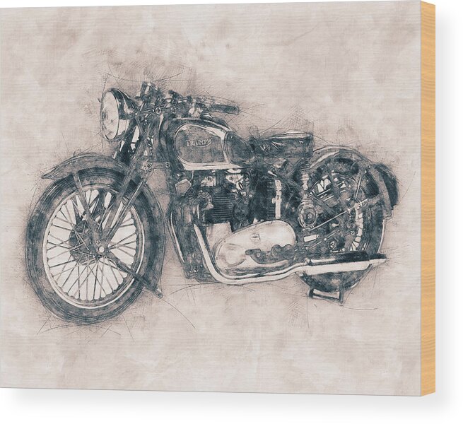 Triumph Speed Twin Wood Print featuring the mixed media Triumph Speed Twin - 1937 - Vintage Motorcycle Poster - Automotive Art by Studio Grafiikka