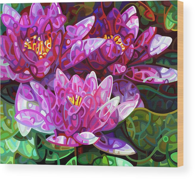 Floral Wood Print featuring the painting Triumvirate by Mandy Budan