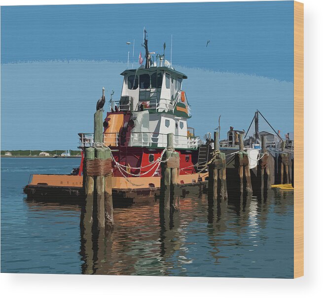 Tug Wood Print featuring the painting Tug Indian River At Port Canaveral In Florida Usa by Allan Hughes